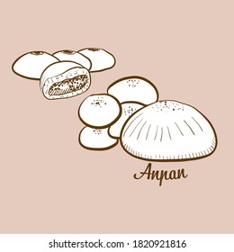 Hand-drawn Anpan bread illustration. Sweet bun, usually known in Japan. Vector drawing series.