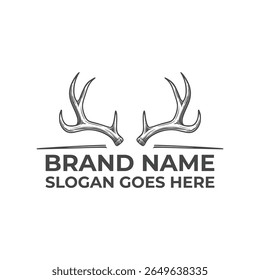 Hand-Drawn Antlers Logo Design Vintage Rustic Deer Horn Emblem for Branding and Outdoors