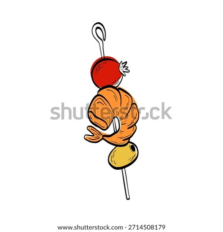 Hand-drawn appetizer tapas illustration, canape, finger food in Mediterranean style. Ideal for bar menus, finger-food branding, and modern restaurant visuals.