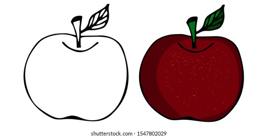 Hand-drawn apples with leaflets, red and for decoration. Isolated on white background.Scribble