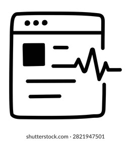 Hand-drawn application window with an activity line representing runtime performance.
