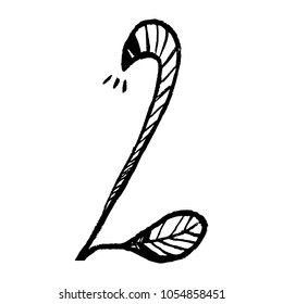 Handdrawn arabic numerals. Number 2 - floral element of numbers made from hand drawn flowers  for your lettering design. Spring floral 123 element in vector.