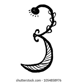 Handdrawn arabic numerals. Number 3 - floral element of numbers made from hand drawn flowers  for your lettering design. Spring floral 123 element in vector.