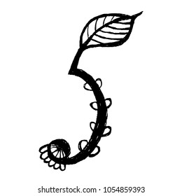Handdrawn arabic numerals. Number 5 - floral element of numbers made from hand drawn flowers  for your lettering design. Spring floral 123 element in vector.