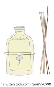 Hand-drawn aromatic diffusers with wooden sticks isolated on a white background. Vector illustrations.
