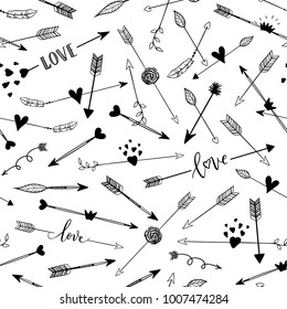 Handdrawn arraws seamless pattern. Vector black and white background