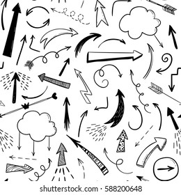 Handdrawn arraws seamless pattern. Vector black and white background