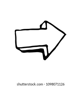 Handdrawn arrow cursor doodle icon. Hand drawn black sketch. Sign symbol. Decoration element. White background. Isolated. Flat design. Vector illustration.