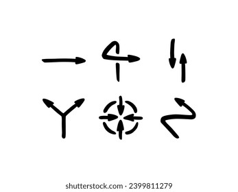 Iconos vectoriales de dirección y flecha dibujados a mano