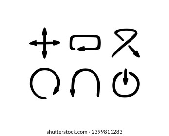 Iconos vectoriales de dirección y flecha dibujados a mano