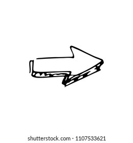 Handdrawn arrow doodle icon. Hand drawn black sketch. Sign symbol. Decoration element. White background. Isolated. Flat design. Vector illustration.