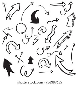 Handdrawn Arrow Doodle Set Isolated on White Background