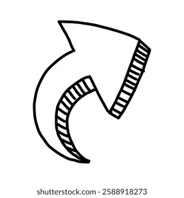 Handdrawn arrow. Doodle sketchy ink pointer sign, simple naive line element for graphic design, vintage quirky decorative symbol. Vector isolated illustration