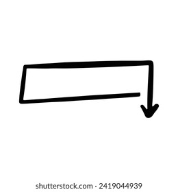 Hand-drawn arrow down for buttons, sign and symbols. Isolated vector arrows, hand drawn on a white background. 