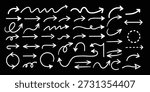  hand-drawn arrow icons set, bold black brush arrows, smooth curves, modern doodle style, minimal vector illustration,, multiple arrow shapes and directions, isolated on soild background