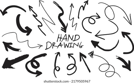Hand-drawn arrow illustration collection set on white background