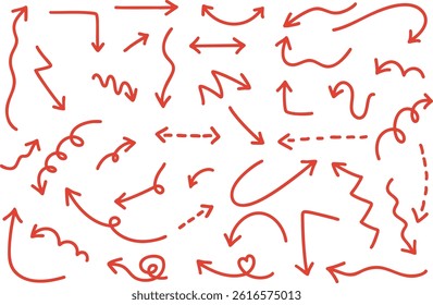 Hand-drawn arrow illustration set, red