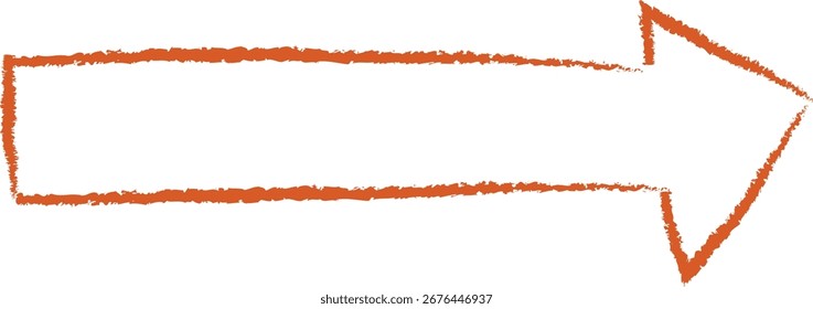 Ein handgezeichneter Pfeil mit einer rauen Textur und skizzenhaften Linien. Der Pfeil zeigt nach rechts, mit einer strukturierten und ungleichmäßigen Kontur. Cartoon, Vektorgrafik.