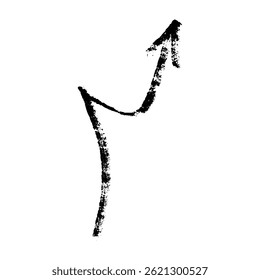 Flèche dessinée à la main avec des traits de pinceau, des griffonnages et des lignes esquissées. Des textures amusantes de crayon, craie et crayon créant un effet ludique. Illustration vectorielle à plat isolée sur fond blanc.