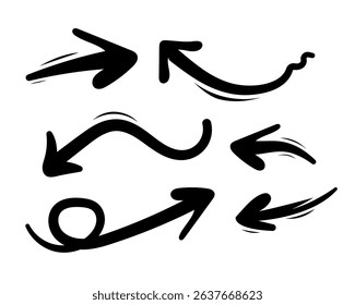 Handdrawn Arrow Set Directions, Movement, and Design Elements