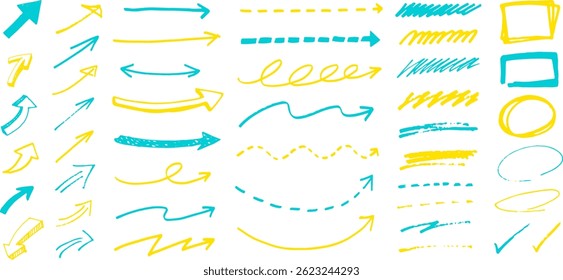 Hand-drawn arrow set. Various types of cursors. Vector illustration.