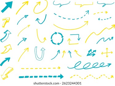 Hand-drawn arrow set. Various types of cursors. Vector illustration.