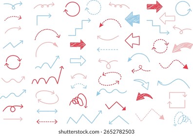 Hand-drawn arrow set vector illustration with various black and white arrows in sketch style on transparent background