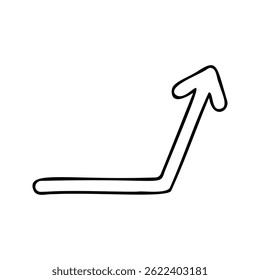 Hand-drawn arrow with a sharp upward turn, symbolizing a breakthrough, sudden growth, or rising momentum after a flat period. Ideal for finance, business, and motivational designs