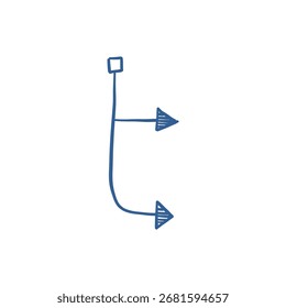 Hand-drawn arrow sketch as navigation symbol, freehand graphic pointer for direction and guidance design.
