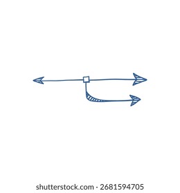 Hand-drawn arrow sketch as navigation symbol, freehand graphic pointer for direction and guidance design.