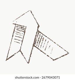 Hand-drawn arrow sketch pointing upward. Simple, textured arrow design. Brown, artistic arrow illustration. Upward arrow sketch with a rustic feel. Vintage object illustration vector.