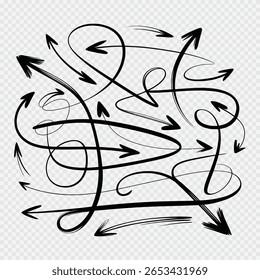 Hand-drawn arrow, squiggle, and doodle set for creative design, highlight, direction, and idea emphasis on transparent background