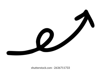 A hand-drawn arrow that has turned around (monochrome)