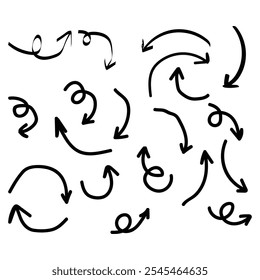 Hand-drawn arrow vector icons set. Sketch arrow design for business plan and education—set of arrows with black icons. 