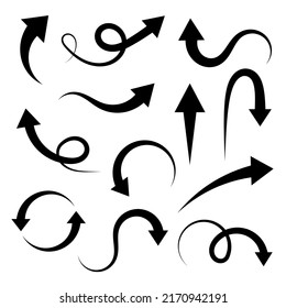 hand-drawn arrows icon collection isolated on white background