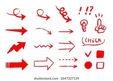 Hand-drawn Arrows and Marks (Red) – Rough Red Ink Sketch Icons
