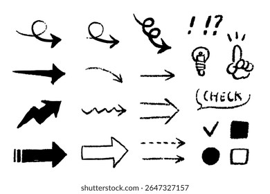 Hand-drawn Arrows and Marks – Rough Black Ink Sketch Icons
