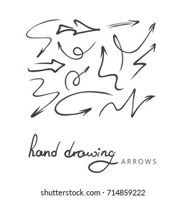 hand-drawn arrows on white background, vector set.