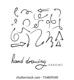 hand-drawn arrows on white background, vector set.