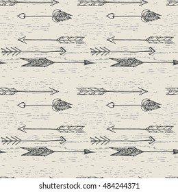 Hand-drawn arrows seamless pattern.Background in vector.