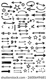 Hand-drawn arrows and stars collection. Perfect for design projects needing direction indicators or decorative elements