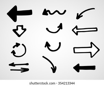 hand-drawn arrows, vector set 