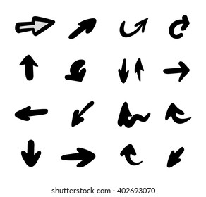 hand-drawn arrows, vector set 