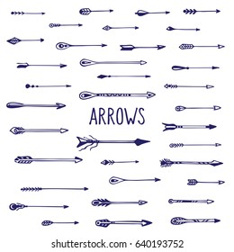 Hand-drawn arrows vector set, boho style.