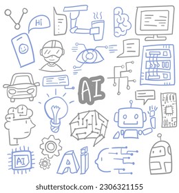 Hand-drawn artificial intelligence illustration set