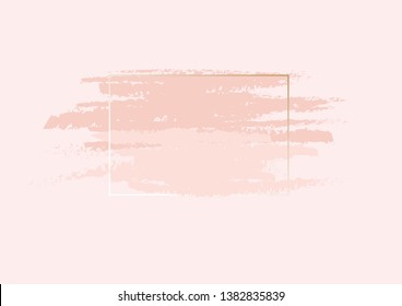 Hand-drawn, artistic brush strokes, paints, make-up in a rectangular golden frame on a gentle, light, pastel background. Poster with copy space for the inscriptions - vector, illustration.