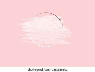 Hand-drawn, artistic brush strokes, paints, make-up in a round golden frame on a gentle, light, pastel background. Poster with copy space for the inscriptions - vector, illustration.