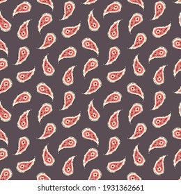 Hand-Drawn Artistic Ditsy Colorful Paisley Vector Seamless Pattern. Boho Traditional Ethnic Fashion Shawl Print. Painterly Doodle Folk Foulard Texture Background