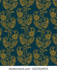Hand-Drawn Artistic Monochrome Dark Blue Paisley Vector Seamless Pattern. Boho Traditional Ethnic Fashion Shawl Print. Monochrome Line Painterly Doodle Folk Foulard Texture Background