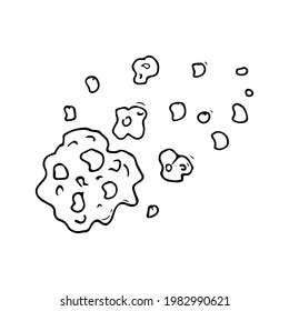 Handgezeichnete Asteroiden mit Kratern und Aufprallmarken auf der Oberfläche. Doodle-Stil, einfache minimalistische Zeichnung. Fantasy kosmische Skizze, Line Art.Isolated.Vektorgrafik.